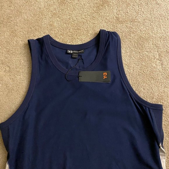 ADIDAS Y-3 MEN SATEEN MIX TANK TOP NAVY - BRAND NE - Picture 2 of 4